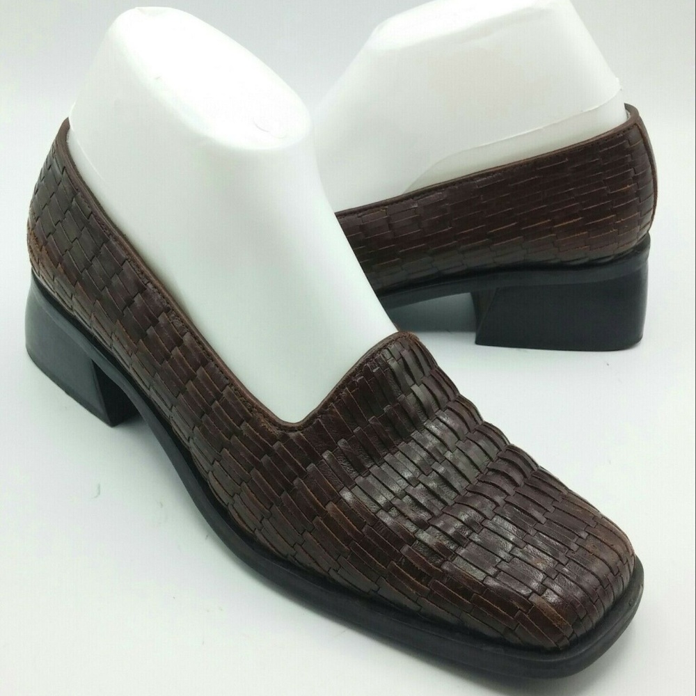 Nicole 7.5 Loafers Pumps Woven Brown Square Toe
